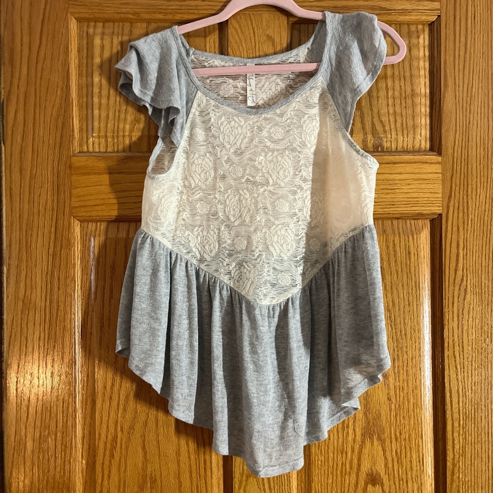 Gray and Cream Ruffle Top